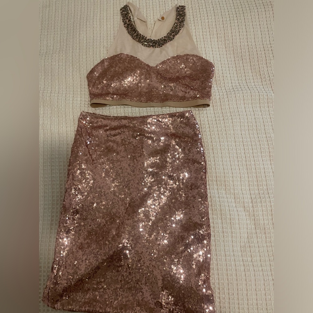 Catherine trifiletti pink sequin skirt and crop set bottoms small top medium